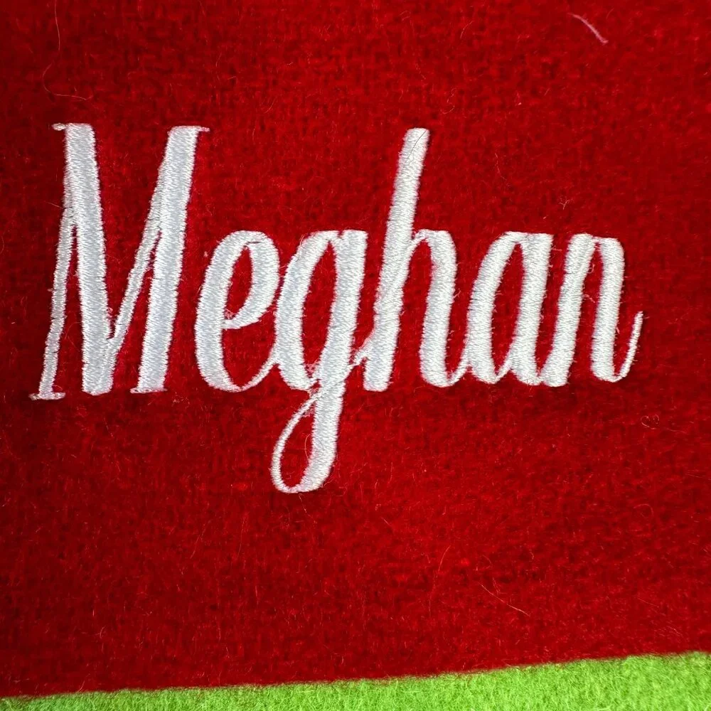 The Company Store Holiday Wool Felt‎ Stocking Personalized Meghan Embroidered